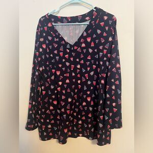 AnyBody Pajama Top with Pink and Cream Hats